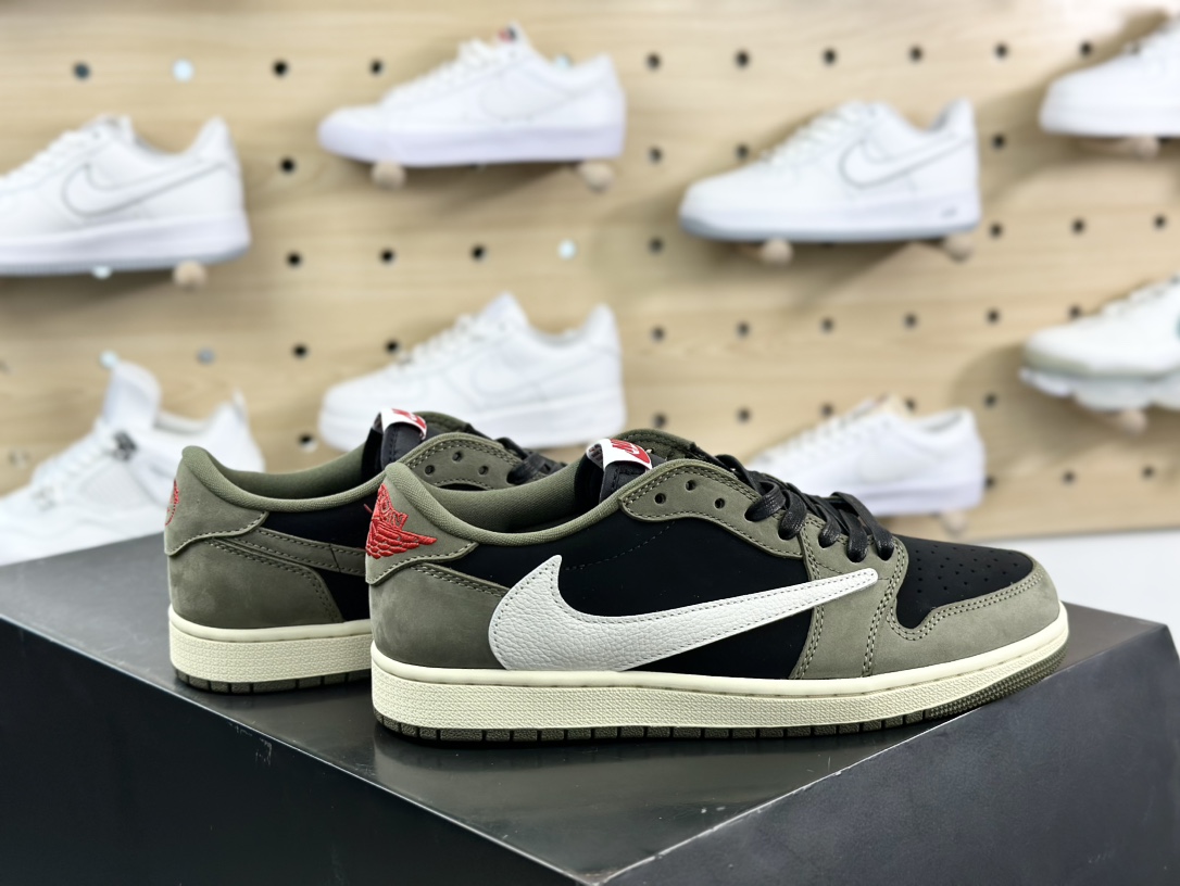 Travis Scott x Nike Air Jordan 1 Low OG”Black/Olive”AJ1乔丹一代篮球鞋“TS联名橄榄绿黑白倒钩7.0”DM7866-002