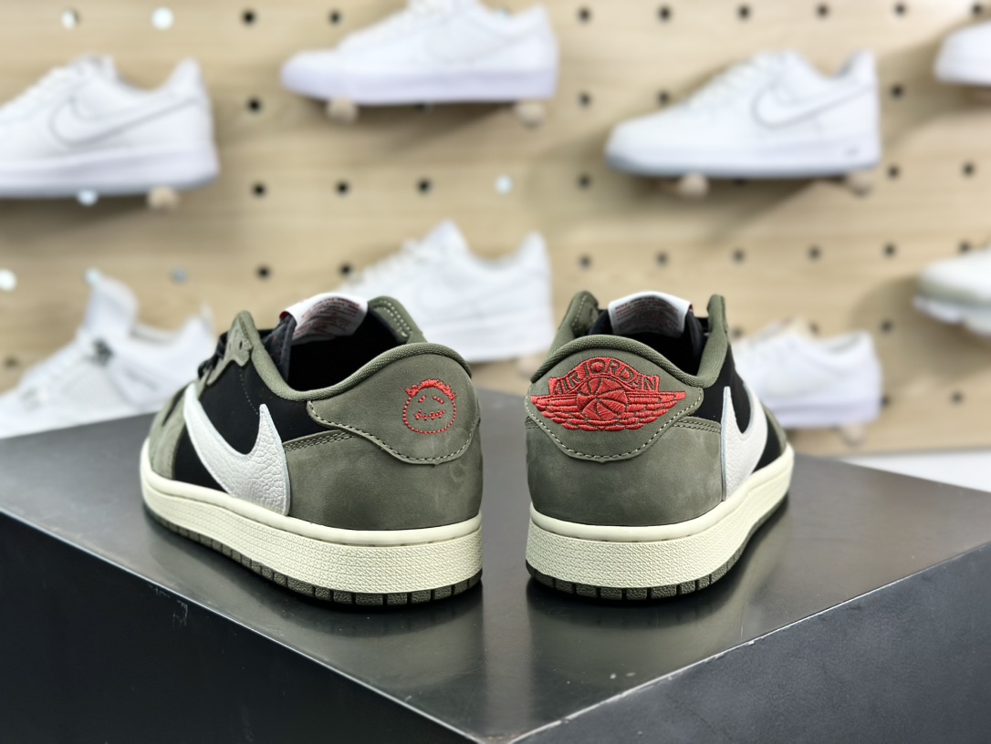 Travis Scott x Nike Air Jordan 1 Low OG”Black/Olive”AJ1乔丹一代篮球鞋“TS联名橄榄绿黑白倒钩7.0”DM7866-002