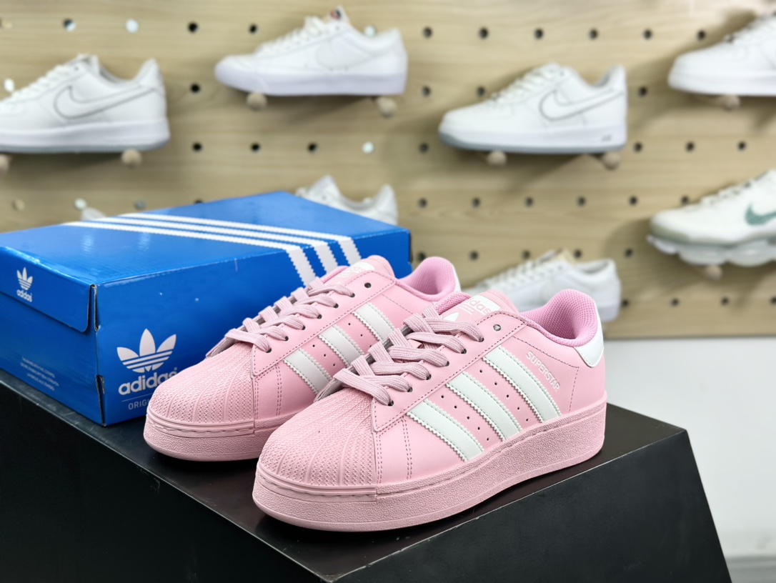 阿迪达斯/三叶草Adidas Originals Superstar XLG 贝壳头系列低帮板鞋“皮革冰淇淋粉白”ID5733