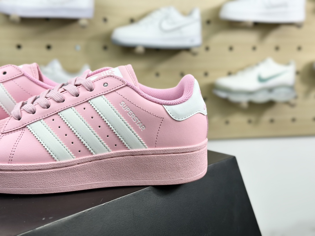 阿迪达斯/三叶草Adidas Originals Superstar XLG 贝壳头系列低帮板鞋“皮革冰淇淋粉白”ID5733