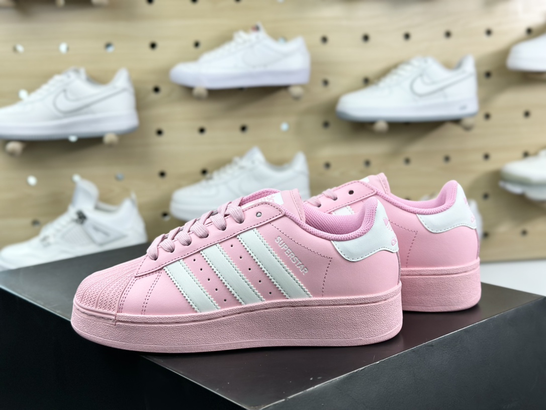 阿迪达斯/三叶草Adidas Originals Superstar XLG 贝壳头系列低帮板鞋“皮革冰淇淋粉白”ID5733