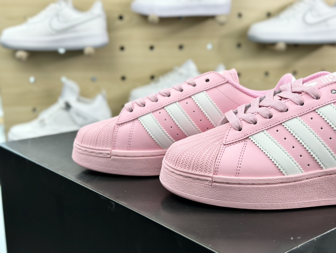 阿迪达斯/三叶草Adidas Originals Superstar XLG 贝壳头系列低帮板鞋“皮革冰淇淋粉白”ID5733