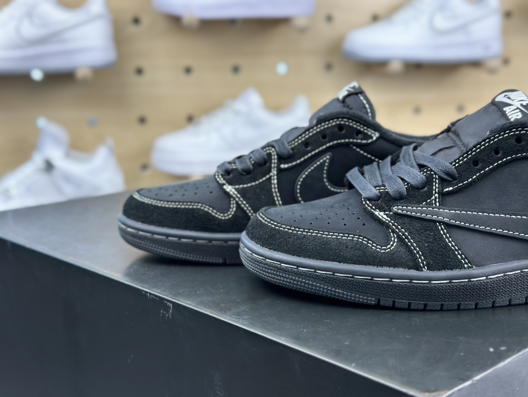 Travis Scott x Nike Air Jordan 1 Low OG SP”Black/Phantom”AJ1乔丹一代篮球鞋“TS联名黑武士白缝线倒钩4.0”DM7866-001