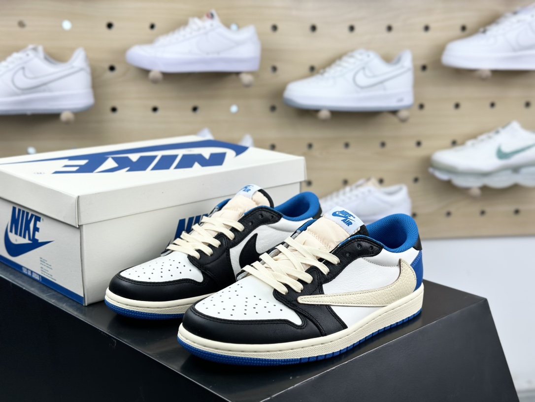 fragment design x Travis Scott x Nike Air Jordan 1 Low OG SP”Military Blue”AJ1乔丹一代经篮球鞋“TS藤原浩联名闪电倒钩”DM7866-140