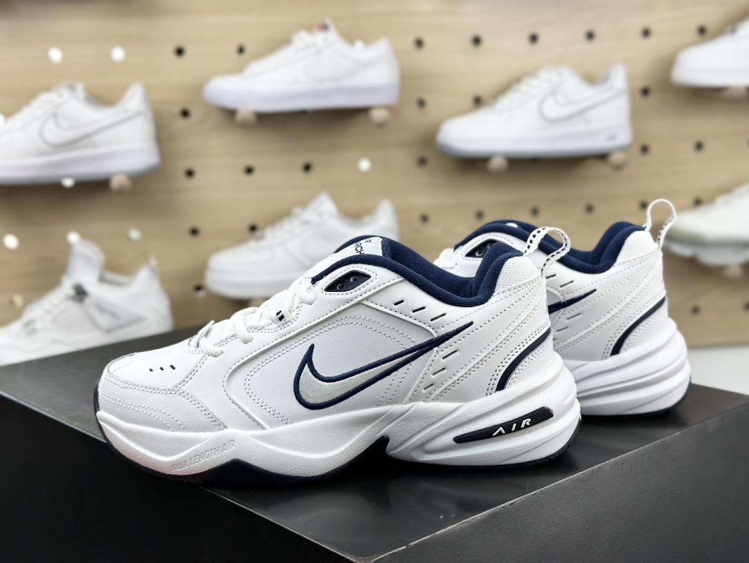 耐克Nike Air Monarch IV”White/Navy”帝王4代慢跑鞋“皮革白深蓝”415445-102