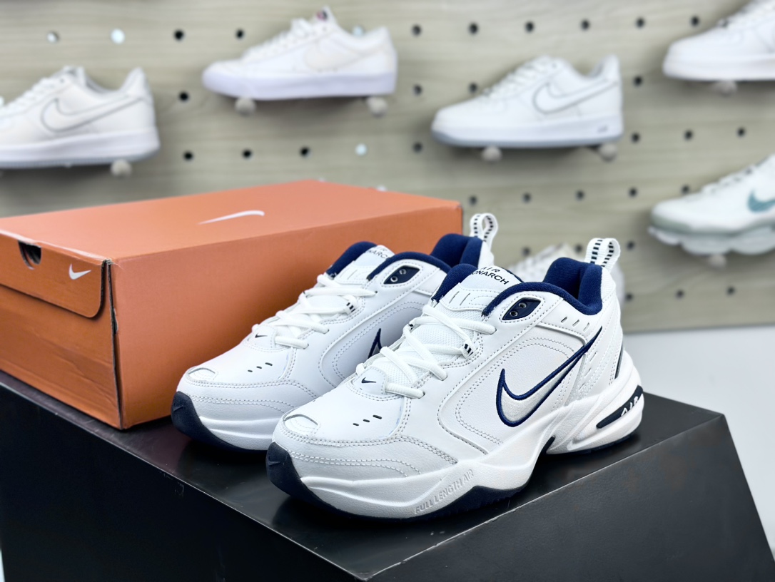 耐克Nike Air Monarch IV”White/Navy”帝王4代慢跑鞋“皮革白深蓝”415445-102