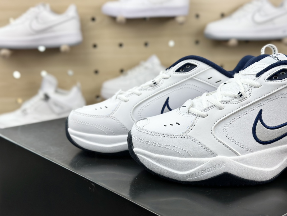 耐克Nike Air Monarch IV”White/Navy”帝王4代慢跑鞋“皮革白深蓝”415445-102