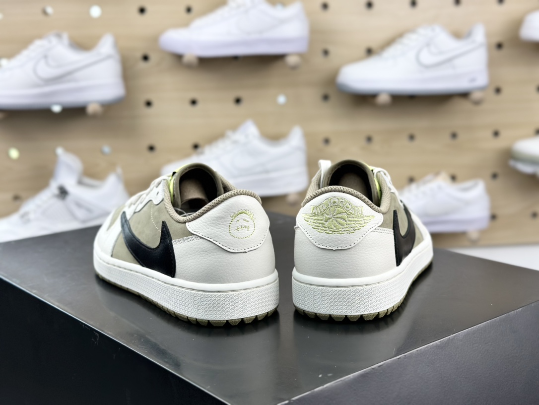 Travis Scott x Nike Air Jordan 1 Low Golf SP”Neutral Oliv”AJ1乔丹一代运动鞋“TS联名白摩卡绿黑倒钩6.0”FZ3124-200