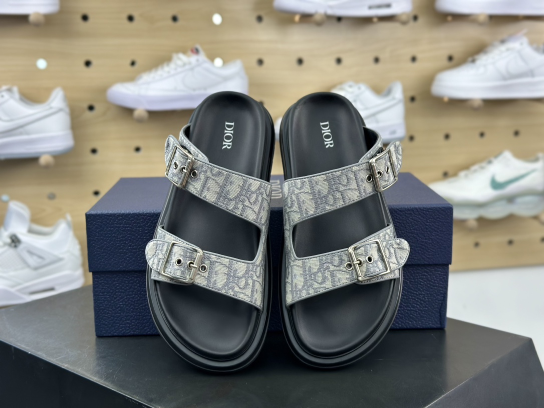 Dior Sapatos Chinelos Prata Impressão xy75565