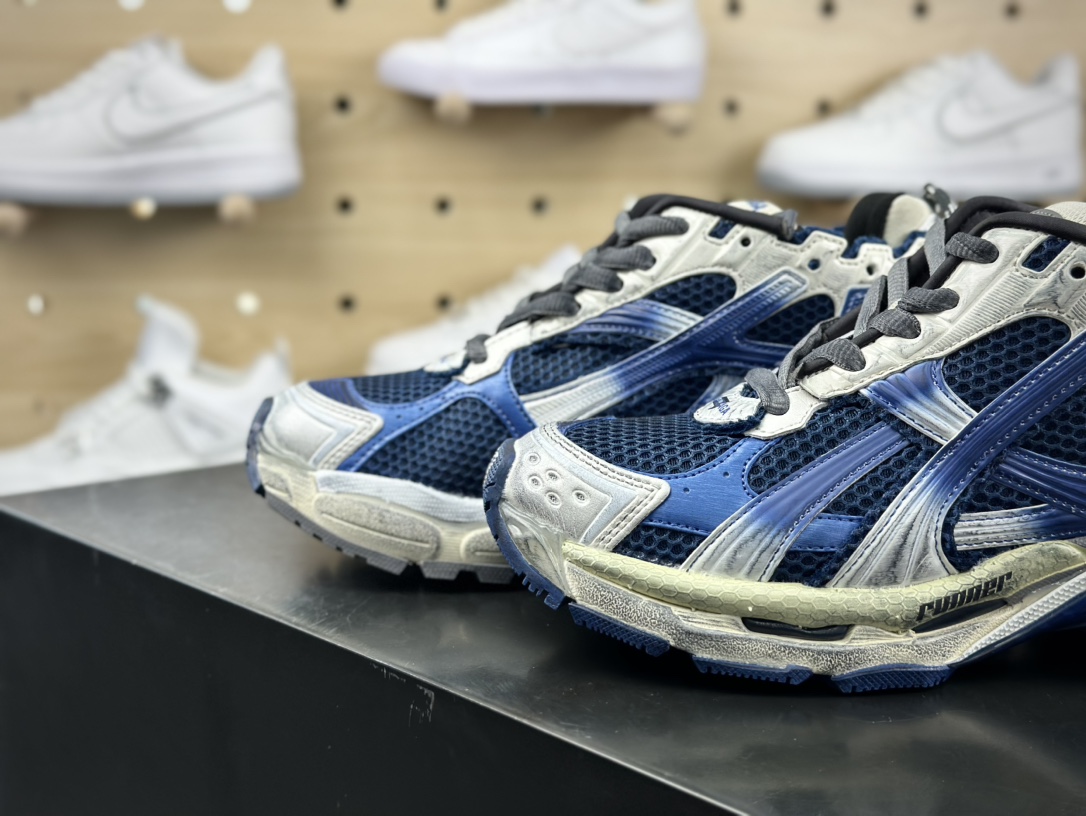 巴黎世家BALENCIAGA Runner Sneaker”Deep Blue/White”2.0慢跑鞋“2.0解构破坏白灰深蓝渐变”772767 WRUNG 2410