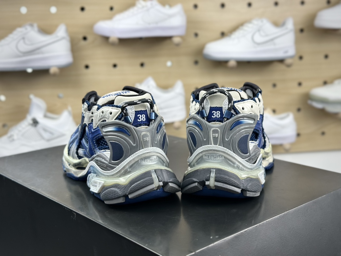 巴黎世家BALENCIAGA Runner Sneaker”Deep Blue/White”2.0慢跑鞋“2.0解构破坏白灰深蓝渐变”772767 WRUNG 2410