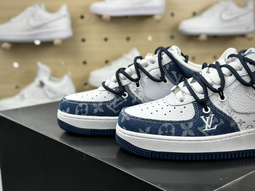 Louis Vuitton x Nike Air Force 1 07 LV8 Low”Blue/White/LV Monogram”空军一号板鞋“OW牛仔布蓝白LV提花绑绳”ZH0316-021