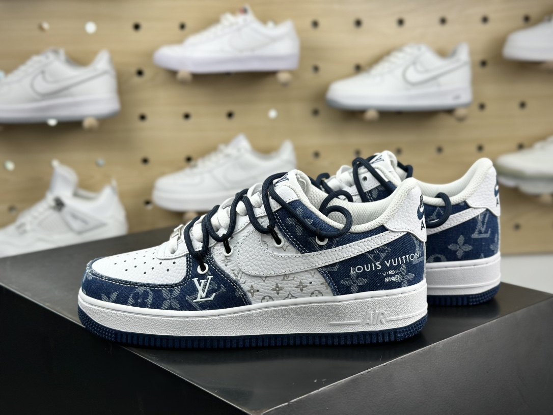 Louis Vuitton x Nike Air Force 1 07 LV8 Low”Blue/White/LV Monogram”空军一号板鞋“OW牛仔布蓝白LV提花绑绳”ZH0316-021