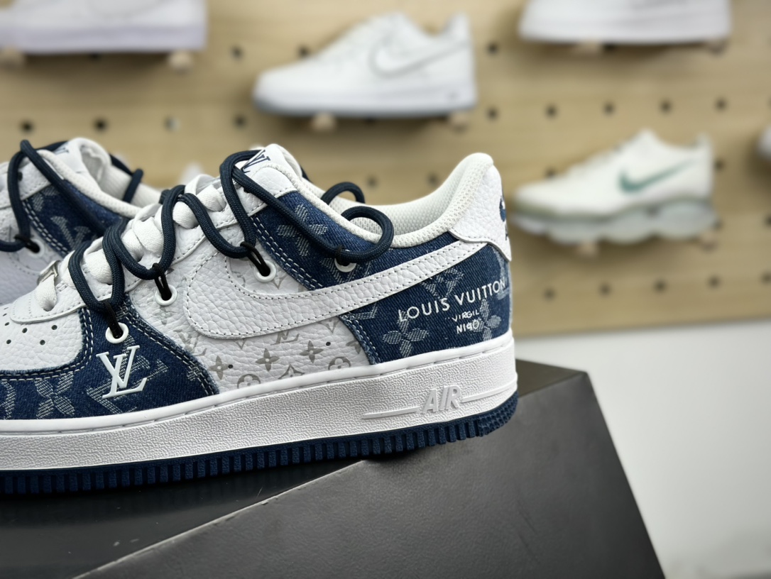 Louis Vuitton x Nike Air Force 1 07 LV8 Low”Blue/White/LV Monogram”空军一号板鞋“OW牛仔布蓝白LV提花绑绳”ZH0316-021