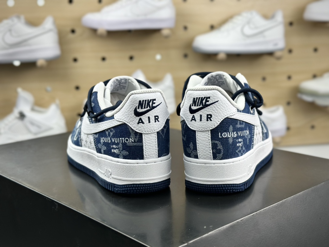 Louis Vuitton x Nike Air Force 1 07 LV8 Low”Blue/White/LV Monogram”空军一号板鞋“OW牛仔布蓝白LV提花绑绳”ZH0316-021