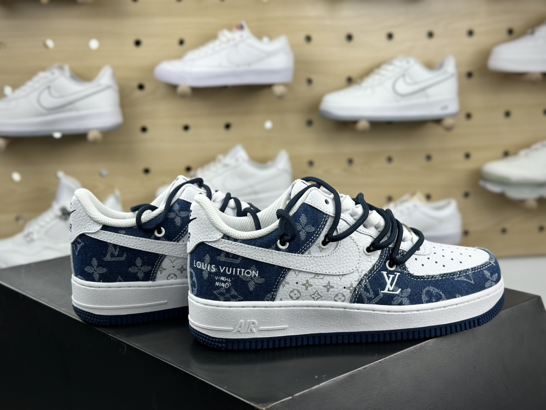 Louis Vuitton x Nike Air Force 1 07 LV8 Low”Blue/White/LV Monogram”空军一号板鞋“OW牛仔布蓝白LV提花绑绳”ZH0316-021