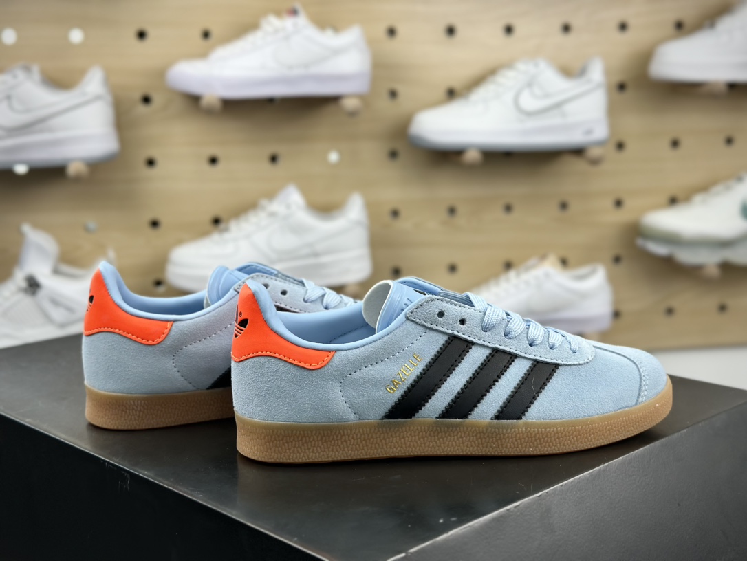 阿迪达斯Adidas Originals Gazelle 90 羚羊90复刻版系列复古板鞋“翻毛晴空蓝黑橙生胶底”JI2076