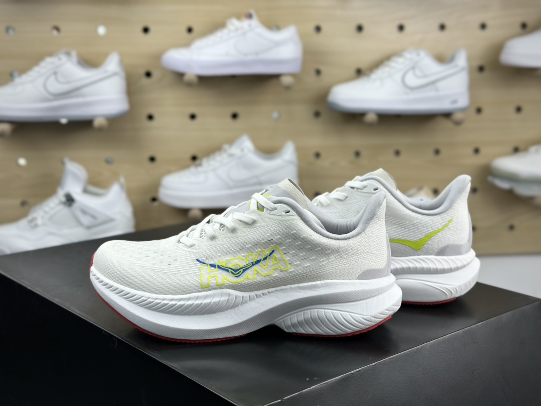 Hoka One One Mach 6 Low 马赫6代系列低帮全马竞速轻量透气网纱休闲运动慢跑鞋“网织白红黄蓝”1147790/WNCL