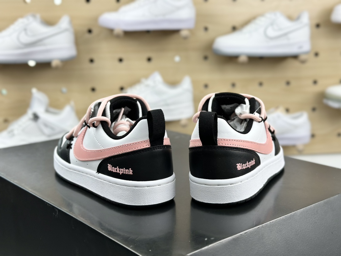 耐克Nike Court Borough Low Recraft 2”Black/Rose/Pink”学院板鞋“黑粉白玫瑰粉绑绳”BQ5448-110