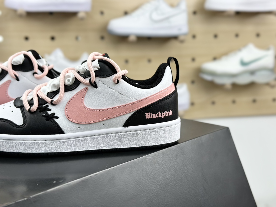 耐克Nike Court Borough Low Recraft 2”Black/Rose/Pink”学院板鞋“黑粉白玫瑰粉绑绳”BQ5448-110