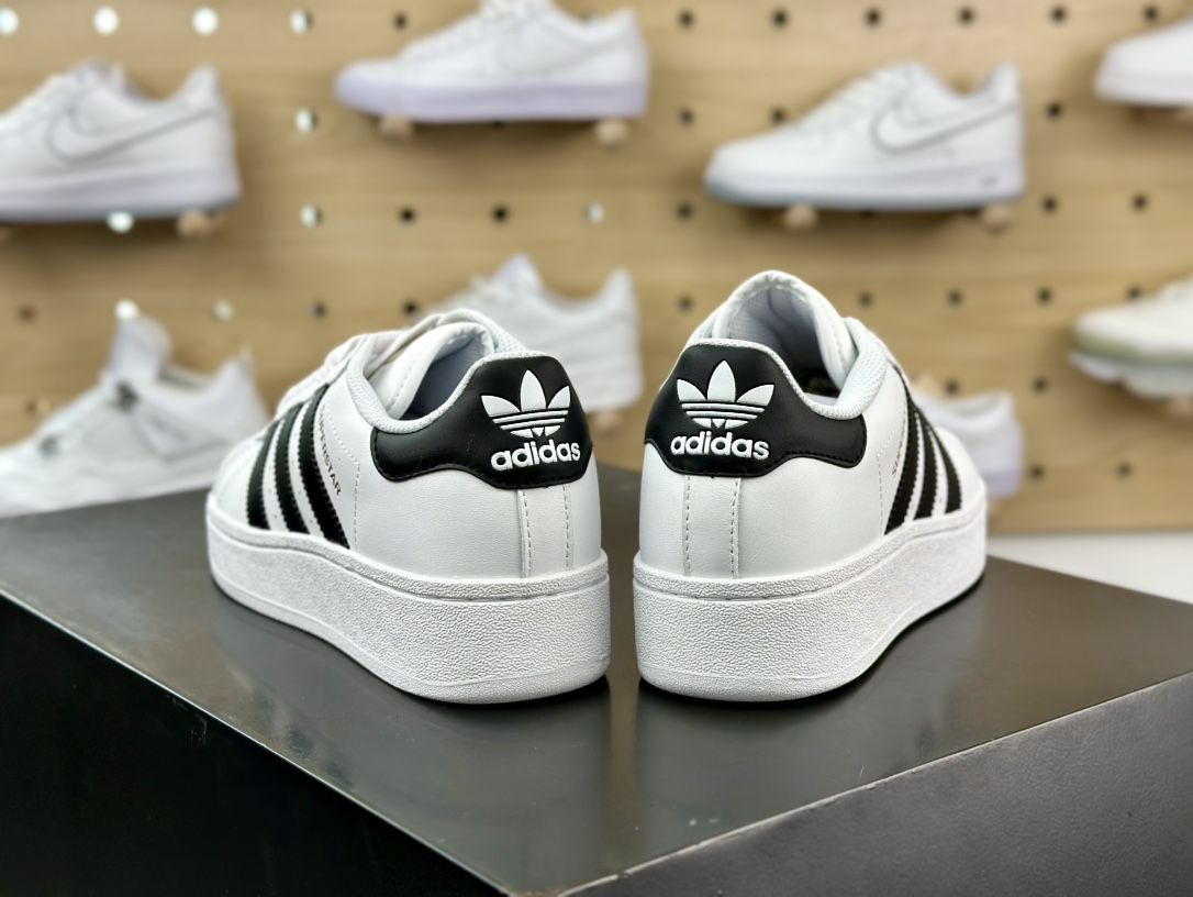 阿迪达斯/三叶草Adidas Originals Superstar XLG 贝壳头系列低帮厚底板鞋“皮革白黑金LOGO”IF9995