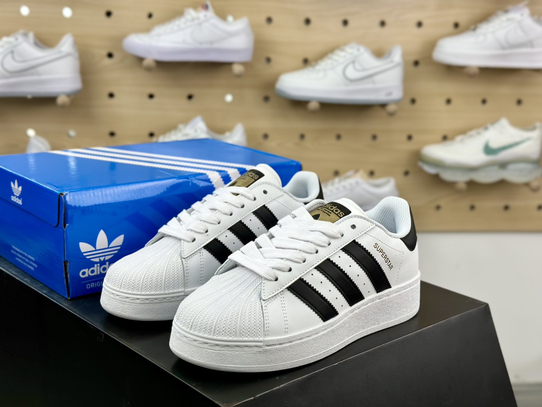 阿迪达斯/三叶草Adidas Originals Superstar XLG 贝壳头系列低帮厚底板鞋“皮革白黑金LOGO”IF9995