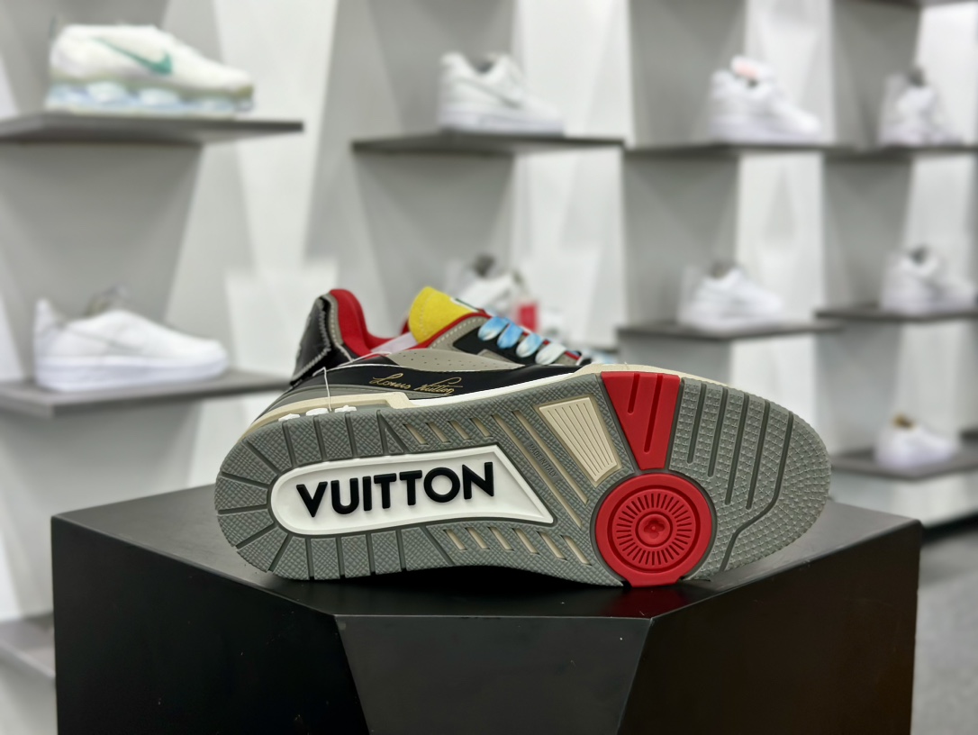 LV路易威登Louis Vuitton Trainer Sneaker Low 低帮复古篮球板鞋“黑灰红黄流苏线头”1A8Q95