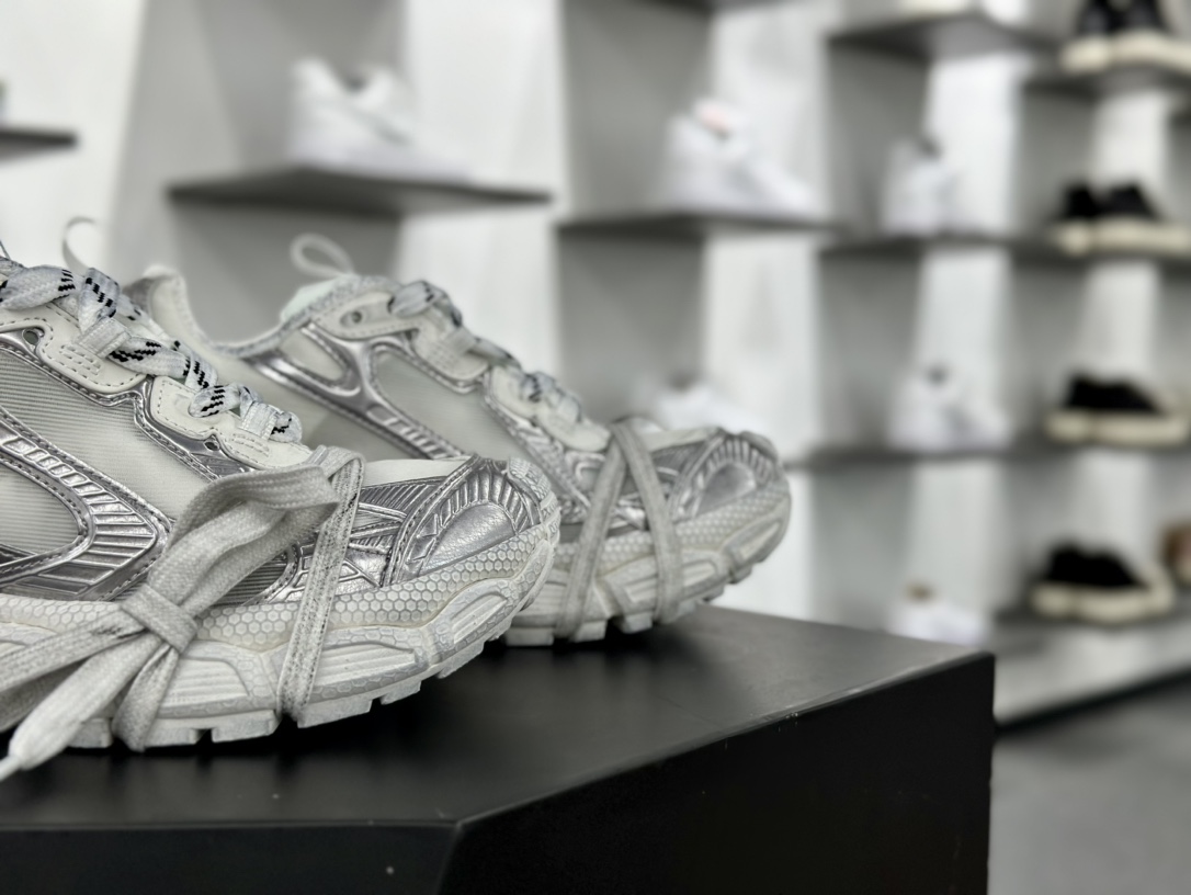 巴黎世家BALENCIAGA 3XL Sneakers 3+系列低帮慢跑鞋“透明网纱金属银白”734731 W3XL2 0120