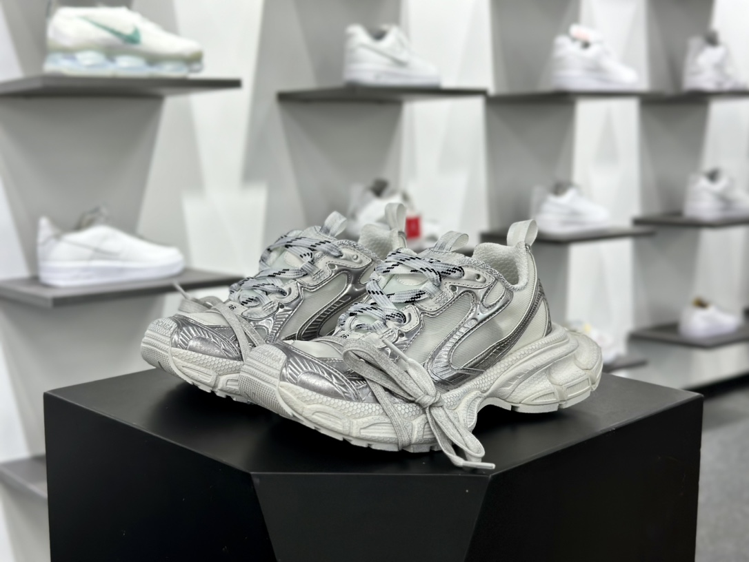 巴黎世家BALENCIAGA 3XL Sneakers 3+系列低帮慢跑鞋“透明网纱金属银白”734731 W3XL2 0120