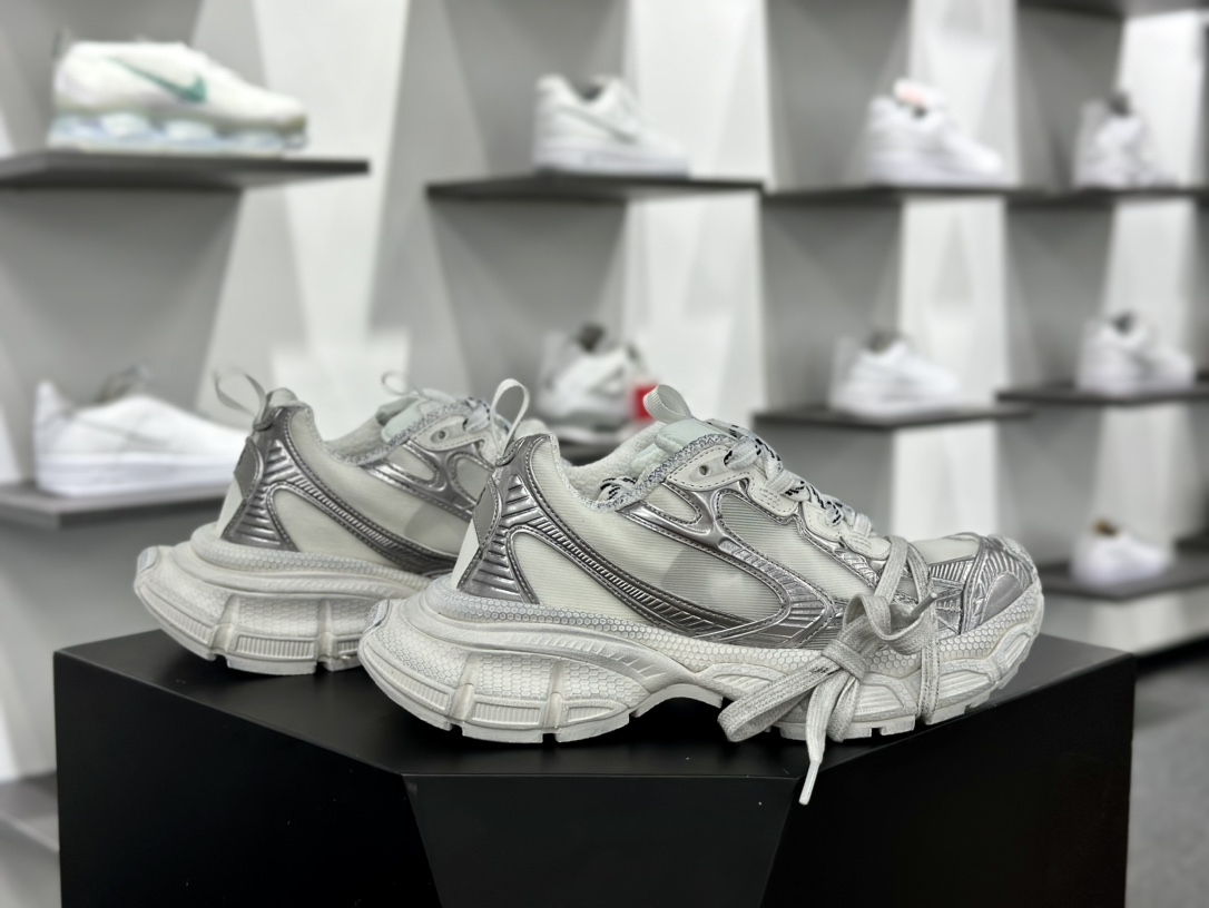 巴黎世家BALENCIAGA 3XL Sneakers 3+系列低帮慢跑鞋“透明网纱金属银白”734731 W3XL2 0120