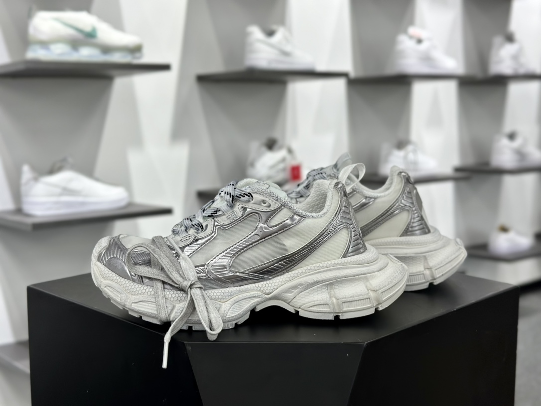 巴黎世家BALENCIAGA 3XL Sneakers 3+系列低帮慢跑鞋“透明网纱金属银白”734731 W3XL2 0120