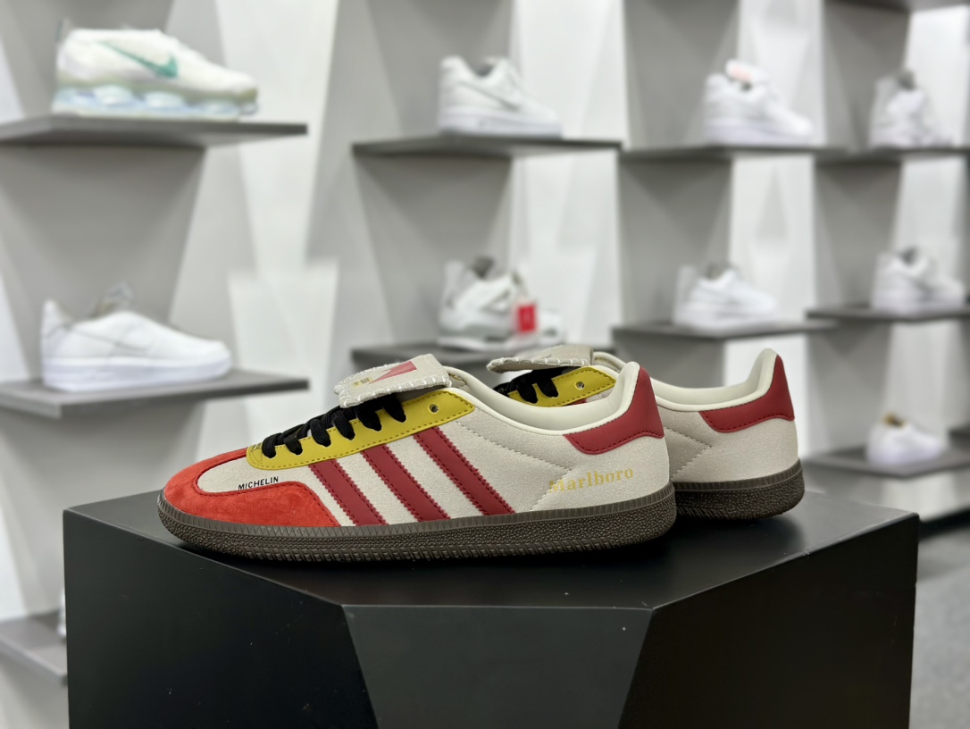 Adidas Originals Samba LT”Marlboro”桑巴舞系列运动板鞋“联名米灰黄红长舌”IE9177