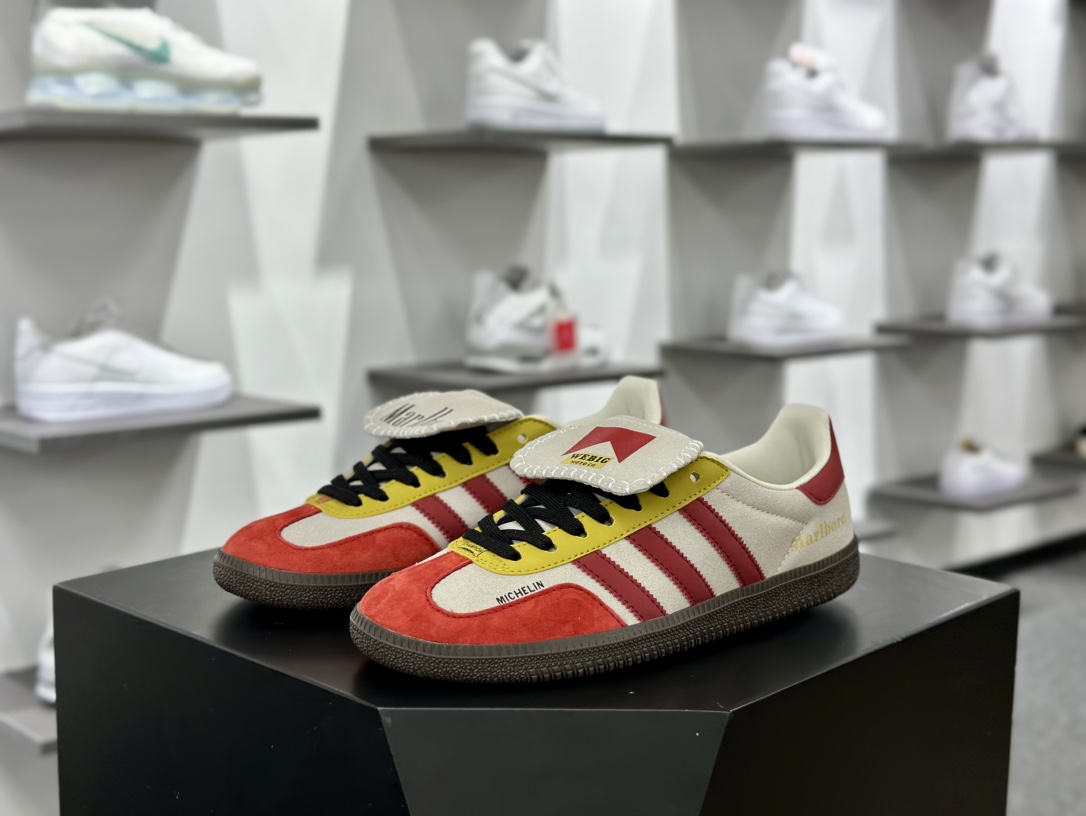 Adidas Originals Samba LT”Marlboro”桑巴舞系列运动板鞋“联名米灰黄红长舌”IE9177