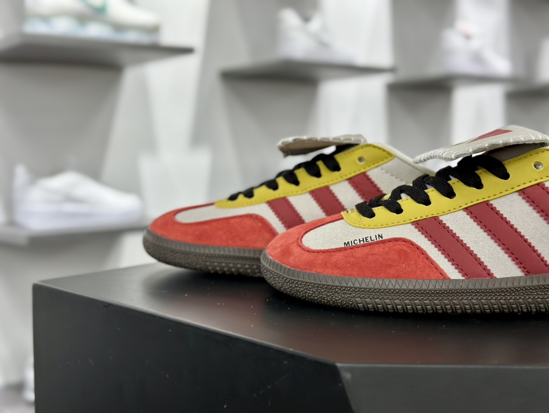 Adidas Originals Samba LT”Marlboro”桑巴舞系列运动板鞋“联名米灰黄红长舌”IE9177