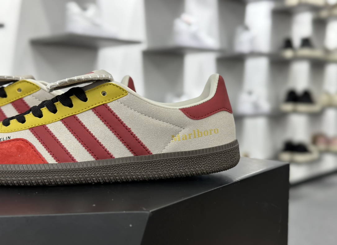 Adidas Originals Samba LT”Marlboro”桑巴舞系列运动板鞋“联名米灰黄红长舌”IE9177