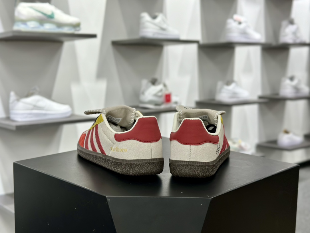 Adidas Originals Samba LT”Marlboro”桑巴舞系列运动板鞋“联名米灰黄红长舌”IE9177