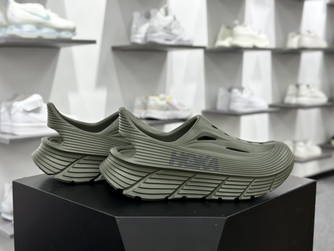 Hoka One One Ora Recovery Slide 奥拉系列舒适泡棉厚底增高洞洞鞋凉拖鞋“暗绿”1147951/VLV