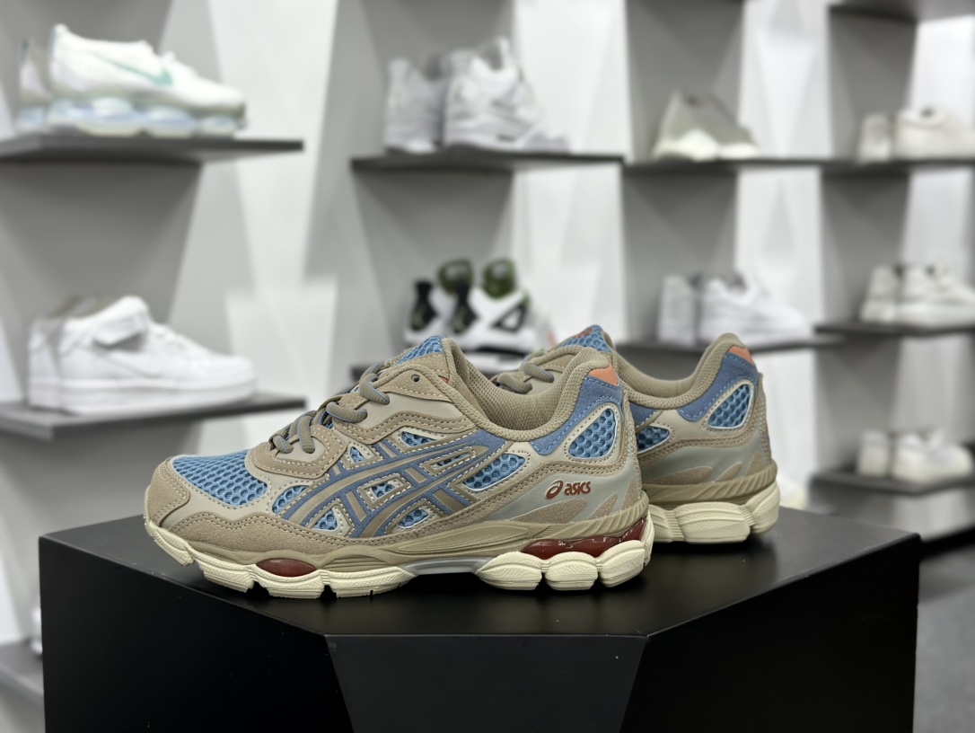 亚瑟士/Asics Gel-NYC 系列低帮复古休闲运动慢跑鞋“浅棕蓝”1203A372-401