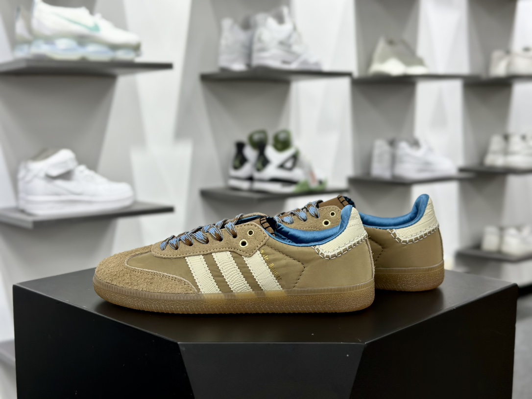 Wales Bonner x Adidas Originals Samba Classic”Tan/White/Gum”桑巴舞板鞋“联名奶茶黄奶白蓝生胶底”IH3261