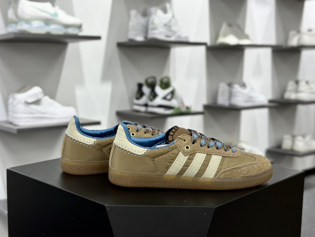 Wales Bonner x Adidas Originals Samba Classic”Tan/White/Gum”桑巴舞板鞋“联名奶茶黄奶白蓝生胶底”IH3261