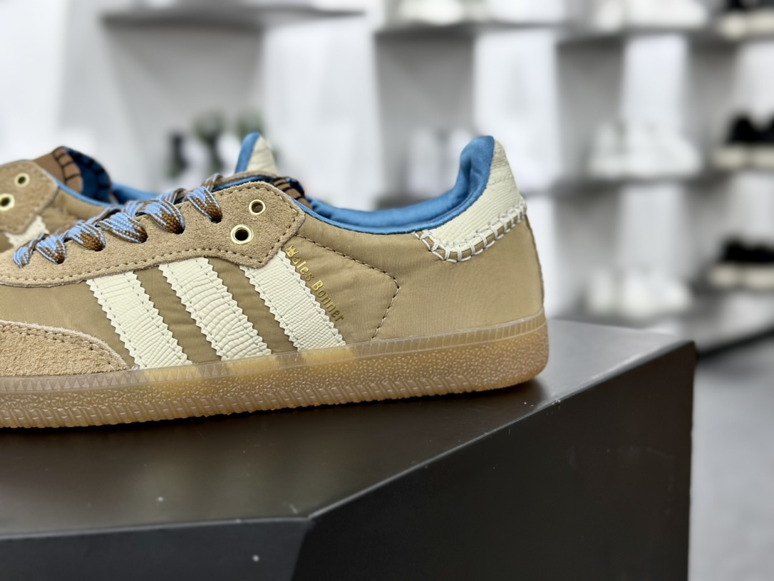 Wales Bonner x Adidas Originals Samba Classic”Tan/White/Gum”桑巴舞板鞋“联名奶茶黄奶白蓝生胶底”IH3261