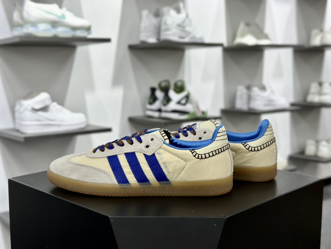 Wales Bonner x Adidas Originals Samba Classic”White/Royal Blue/Gum”桑巴舞板鞋“联名米白皇家蓝生胶底”IH7756