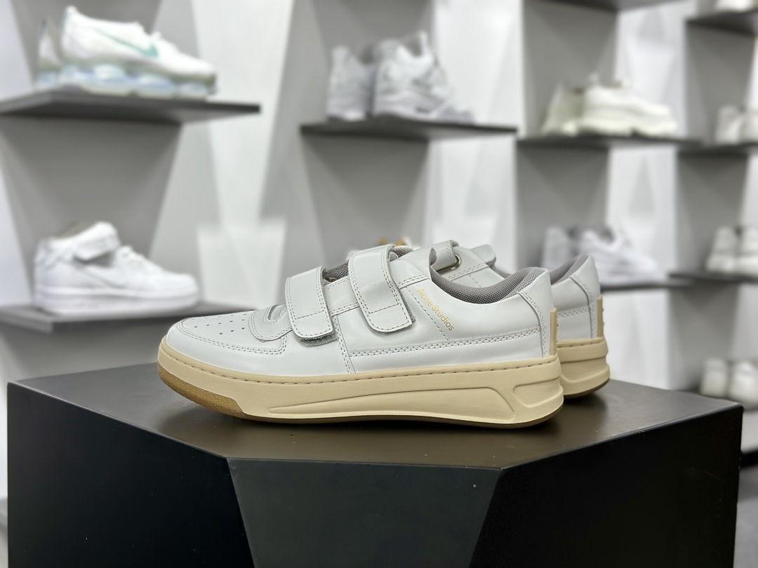 Acne Studios Velcro Strap Platform Sneakers 维可搭扣松糕系列低帮魔术贴休闲运动鞋“皮革全白”CD0001-DPO