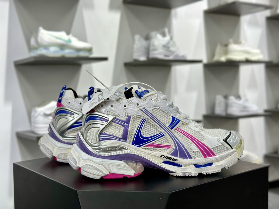 巴黎世家BALENCIAGA Runner Sneaker”White/Blue/Pink/Purple”2.0慢跑鞋“2.0解构破坏白蓝粉紫”772774 W3RMU 9554