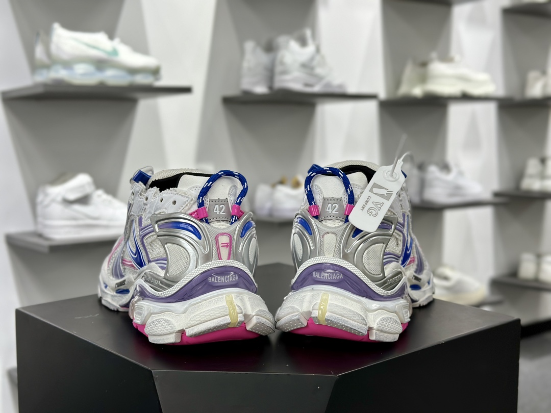 巴黎世家BALENCIAGA Runner Sneaker”White/Blue/Pink/Purple”2.0慢跑鞋“2.0解构破坏白蓝粉紫”772774 W3RMU 9554