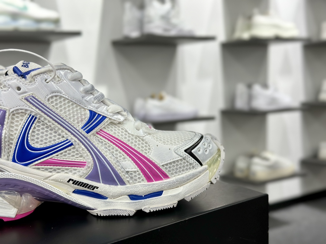 巴黎世家BALENCIAGA Runner Sneaker”White/Blue/Pink/Purple”2.0慢跑鞋“2.0解构破坏白蓝粉紫”772774 W3RMU 9554