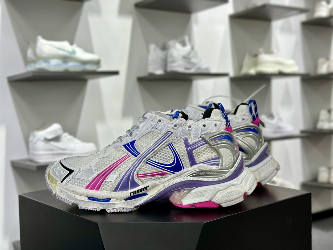 巴黎世家BALENCIAGA Runner Sneaker”White/Blue/Pink/Purple”2.0慢跑鞋“2.0解构破坏白蓝粉紫”772774 W3RMU 9554