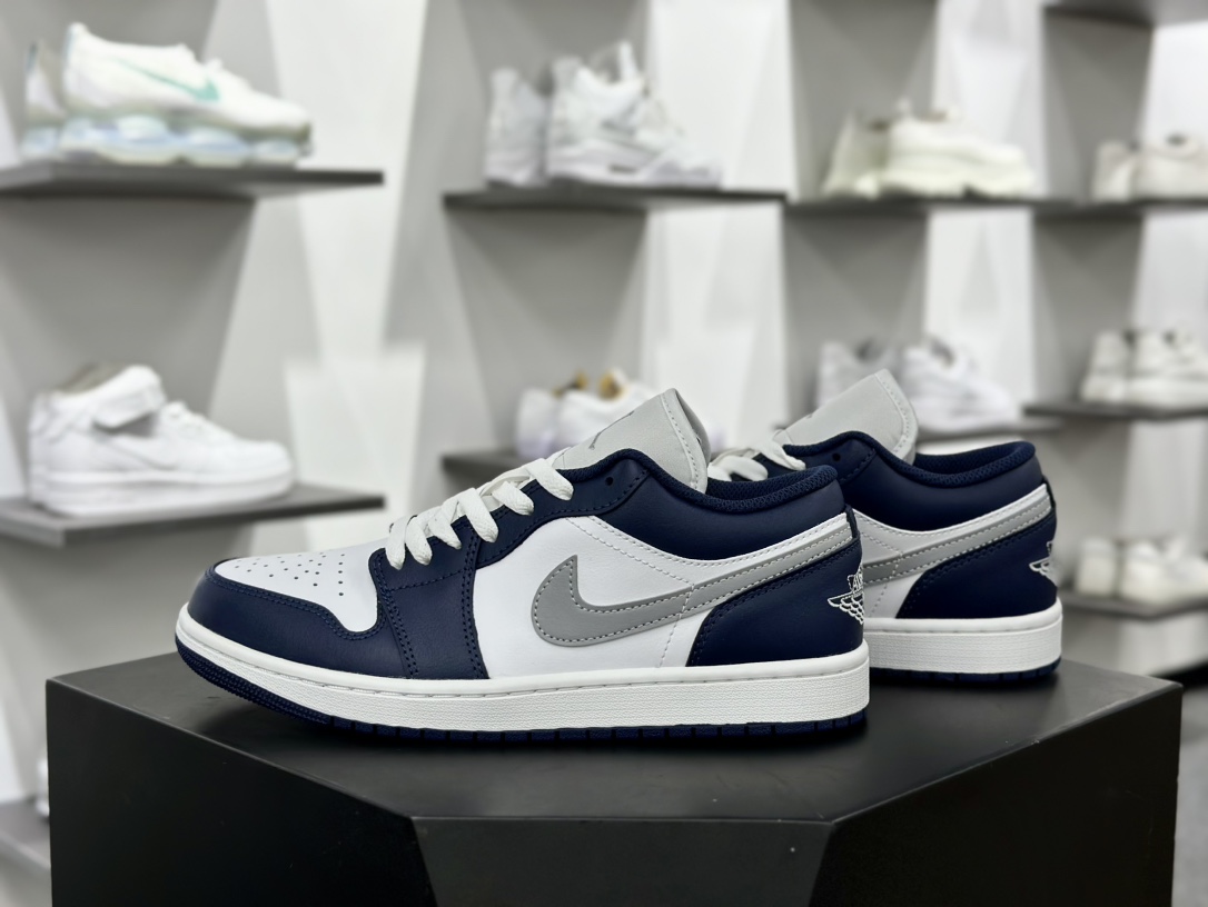 耐克Nike Air Jordan 1 Low”Midnight Navy Grey White”AJ1乔丹一代低帮篮球鞋“皮革海军蓝白灰”553558-141