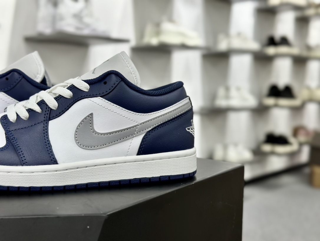 耐克Nike Air Jordan 1 Low”Midnight Navy Grey White”AJ1乔丹一代低帮篮球鞋“皮革海军蓝白灰”553558-141