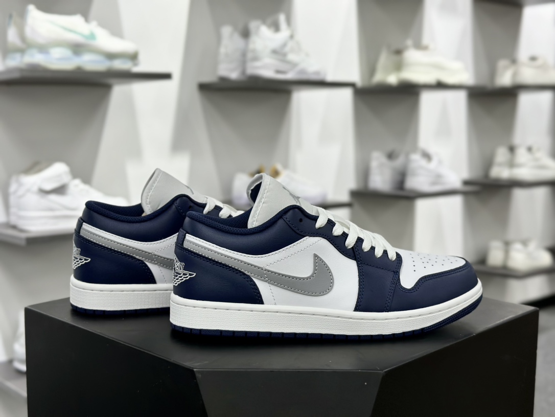 耐克Nike Air Jordan 1 Low”Midnight Navy Grey White”AJ1乔丹一代低帮篮球鞋“皮革海军蓝白灰”553558-141